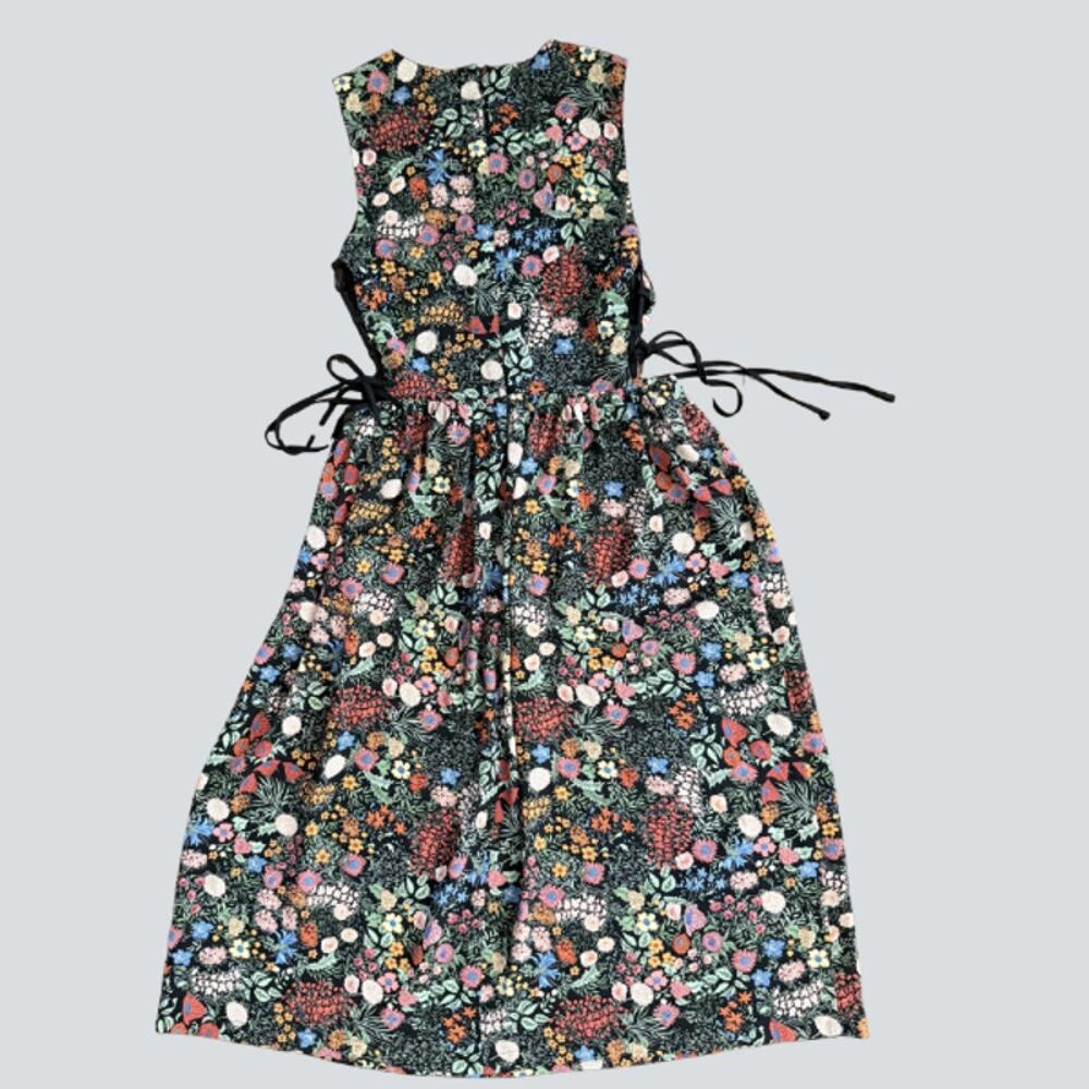 Topshop Black Floral Midi Dress Size 4 Side Tie Sleeveless Cottagecore